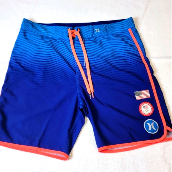 Hurley Phantom Board Short Men 34 Blue Striped Olympic Team USA Flag Swim - Picture 1 of 7